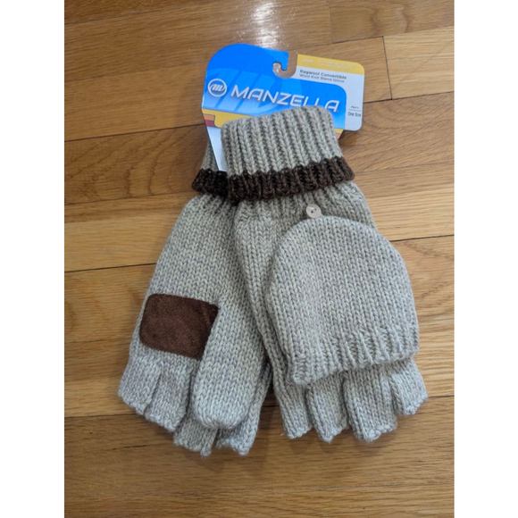 Manzella NWT Convertible Ragwool Knit Blend Gloves One Size Beige Brown - Picture 4 of 5